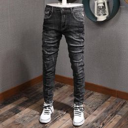 Men's Jeans Brand Style 2021 Men Black Grey Colour Slim Fit Ripped Denim Pants High Quality Streetwear Hip Hop