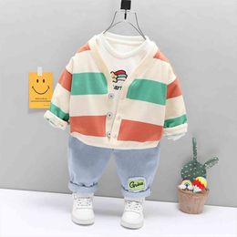 Spring Baby Boys Girls Clothing Sets Toddler Infant Stripe Coats T Shirt Jeans Children Kids Casual Costume