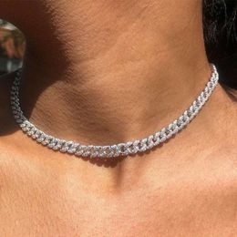 Iced out bling 8mm cz Miami cuban link chain choker necklace for women micro pave cz cuban choker women jewelry X0509