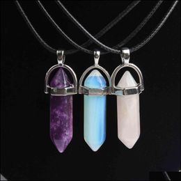 Pendant Necklaces & Pendants Jewellery Hexagonal Column Necklace Natural Crystal Stone Leather Mens And Womens Fashion Amet Drop Delivery 2021