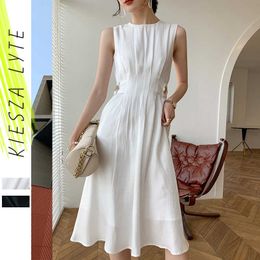 French Satin Dress Women Elegant Slim Business Party Bodycon Work Office White Black Pleated A Line Dresses Vestidos Robe 210608