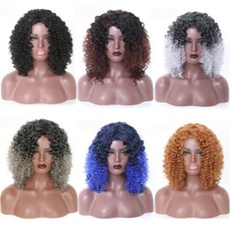 -Синтетические парики Vunshina Deep Wave Wig Wig Blonde серый синий OMBRE вьющиеся короткие пикси натуральные фальшивые волосы цветные для черных женщин косплей