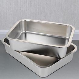 Kitchen Storage & Organization 0.8mm 304 Stainless Steel Plate Tray Rectangular Square Baking Pot Dish Deep Japanese Barbecue Bbq Cafeteria