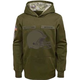 Cleveland Men Hoodies Sweatshirts Bro Salute to Service Sideline Pullover American football mens Hoodie clothing Olive