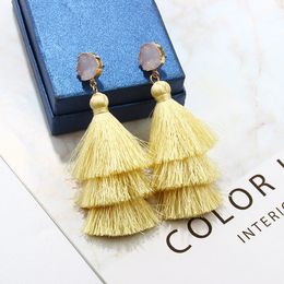 Bohemian 3 Layered Dangle Earrings For Women Ethnic Long Fringe Multi color Statement Tassel Earring GirlsFashion Jewelry