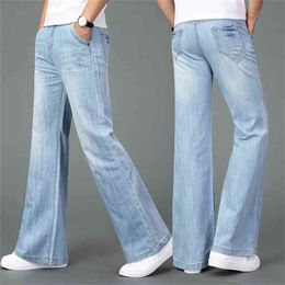 men's new summer thin section wide leg jeans light blue trousers 210331