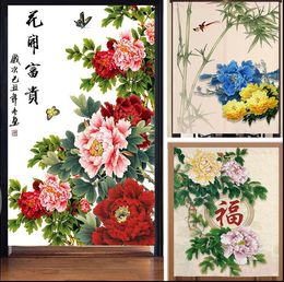 Curtain & Drapes Chinese Style Peony Flower Doorway Living Room Partition Bedroom Kitchen Door Feng Shui Noren