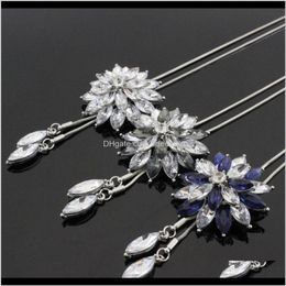 Necklaces & Pendants Jewellery Drop Delivery 2021 Sweater Necklace Snow Shape Pendant White Blue Grey Crystal Petal Sier Plated Metal Snake Cha