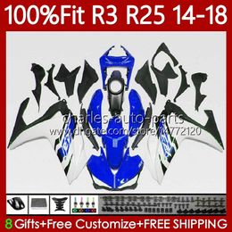 Injection Mould Fairings For YAMAHA White blue blk YZFR3 YZF-R25 YZFR25 YZF R3 R25 14 15 16 17 18 Bodywork 102No.96 YZF-R3 2014 2015 2016 2017 2018 YZF R 3 25 14-18 OEM Body Kit