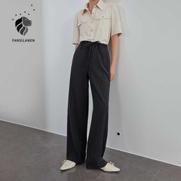 FANSILANEN Black Khaki Mopping Wide Leg Pants Women's High Waist Straight Loose Casual Women Clothing 210607