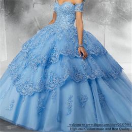 Quinceanera Dresses 2021 Princess Beading Sequins Party Prom Formal Sweetheart Appliques Crystal Tulle Ball Gown Lace Up Vestidos De 15 Anos Q06
