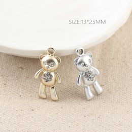 MRHUANG 10pcs Charms Rhinestone Animals Bear Enamel Charms Alloy Pendant for bracelet DIY Fashion Jewellery Accessories