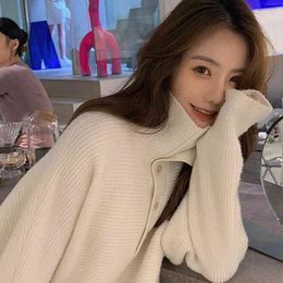 H.SA Women Turtleneck and Jumpers Oversized Loose Knitted Pull Tops Long Sweater CHic Korean Knitwear 210417