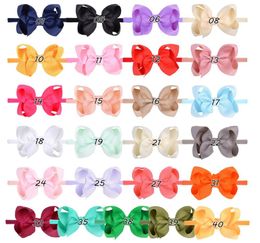 Bulk Wholesale 3.2" Satin Ribbon Bow Nylon Headbands Baby School Girls Hair Accessories Birthday Gift 25 Colours 100Pcs/Lot