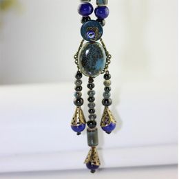 Chokers Bohemian Water Drop Pendants Necklaces Ceramic Round Beads Long Big Charm Satement Necklace Gold Colour Chains Jewellery