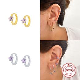 silver crystal hoop earrings UK - Aide 100% Real S925 Sterling Silver Hoop Earrings Luxury Crystal Sparkling Earring For Women Girls Souvenir Gift Fine Jewelry & Huggie