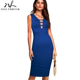 Nice-Forever Summer Sexy Pure Color Hollow out Dresses Club Party Bodycon Fitted Slim Women Dress btyB04 210419