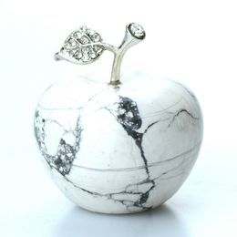 White Turquoise Apple Paperweight Figurine Carved Magnesite Specimen Gift