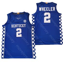 Ncaa College Kentucky Wildcats Basketball Jersey Sahvir Wheeler Blue Size S-3xl All Ed Embroidery