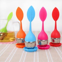 Different Colours Tea Tools Silicone Stainless Steel Cute Leaf Teas Strainer Herbal Spice Infuser Philtre leakage RH3511