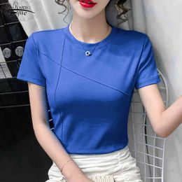 Sommer Tops Plus Größe Frauen Mode Kleidung Einfache Feste Kurzarm T-shirts Slim Fit Tees Blusas T-shirt 13628 210521