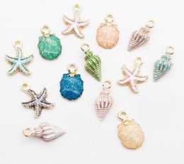 13pcs/lot Nautical Ocea Enamel Sea Starfish Shell Conch Hippocampus Charms Colorful Oil Drop Pendant for Jewelry accessories DIY Best Gift