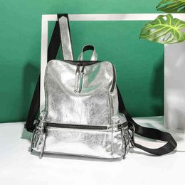 2021 Summer Larger Capacity School Shoulder Bag Casual PU Women Anti-theft Backpack Silver Reflective Backpacks Sac A Dos Y1105