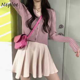 Neploe V Neck Long Sleeve Single Breast Knit Cardigans Sweater Women Spring Summer Outwear Slim Fit Pull Femme Coat 210510