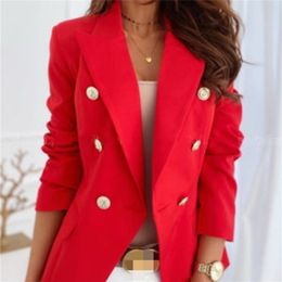Plus Size Blazer Women Coat Short White Blazer Female Autumn Office Black Ladies Blazer Long Sleeve Red Woman Elegant Coats 211116