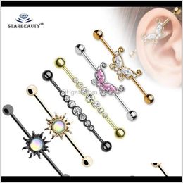 industrial ear barbells UK - Eyebrow Jewelry 1Pc 1636Mm Summer Style Butterfly Surgical Steell Industrial Barbell Bar Ear Ring Body Piercing Jewellery 14Gauge 36Mm 59Mz8