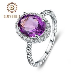 Cluster Rings Gem's Ballet 1.79Ct Oval Natural Amethyst Gemstone Rope Band Ring For Women Finger 925 Sterling Silver Fine Jewelry