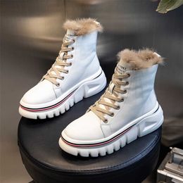 Real Rabbit Fur Leather Martin Boot Winter mid-Tube Short Plus Velvet Platform Casual Women's Shoe 211012