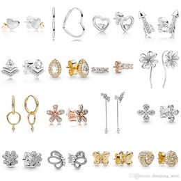 Designer Jewelry 925 Silver Earring heart Ear Studs fit Pandora Earrings Ear Studs love Earrings European Style Murano