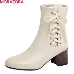 MORAZORA Big size 33-46 fashion ankle boots thick heels square toe ladies shoes autumn winter solid color women boots 210506