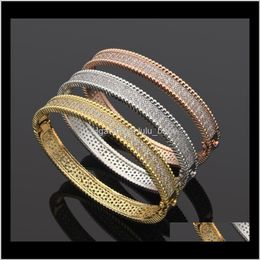 Bracelets Jewellery Drop Delivery 2021 Europe America Fashion Style Lady Women Brass Engraved Letter Double Row Diamond Edge Bead Bangle Bracel