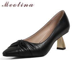 Meotina Pumps Women High Heel Shoes Pointed Toe Pleated Fashion Shoes Female Strange Stye Heels Party Footwear Beige Big Size 40 210520