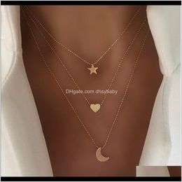 Necklaces & Pendants Drop Delivery 2021 Women Bohemian Gold Clavicle Chain Creative Retro Simple Star Moon Love Style Pendant Necklace Jewelr