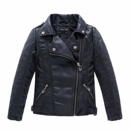 Brand Fashion Classic Girls Boys Leather Jackets Black Child Coat For 100-160cm 211204