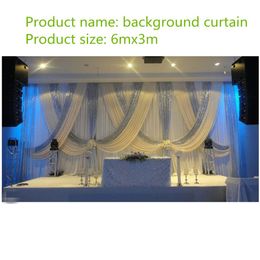 10ft X20ft White Wedding Backdrop With Shiny Silver Swags Wedding Drapes Stage Decoration