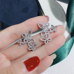 Luxury Full Crystal Butterfly Stud Earring for Women Trendy Silver Colour With AAAAA Cubic Zircon Brand Bridal Party Earrings
