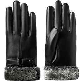 Fingerless Gloves Arrival Warm Winter Velvet Mens Plus Thickened PU Leather Screen Sense Plush Cuff Outdoors Anti-skid