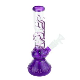 Glass Bong Smoking Water Pipe Hookah Tree Percolator Diffused Shisha Pipes 10.24 inch Glow In The Dark Filter Beaker Bubbler W/ ICE Catcher Purple Bongs Hookahs