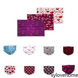 New Designer Masks Disposable Valentines Day Adult Non-woven Mouth Cover Anti Pollution Breathable Heart Red Lips Print Men Women Face