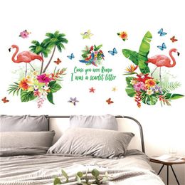 Pink Flamingo Green Plant Wall Sticker For Study Room Home Decoration Background Decal Pvc Plane Mural Door Diy Wallpaper Top 210420