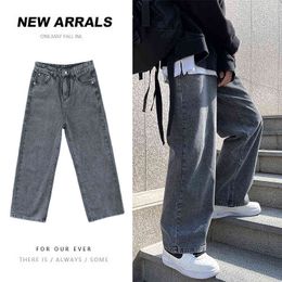 Spring and summer thin jeans men's Korean Trend versatile straight wide leg pants loose light Colour floor jean Sale 0309