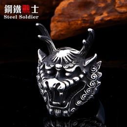 Cluster Rings Steel Soldier Animal For Men Chinese Dragon Stainless Jewellery As Gift