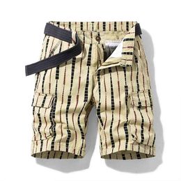 Men's Vertical Pattern Beach Shorts Summer Pure Cotton Zipper Casual Pocket Regular Five-Point Pants Military Cargo 210716