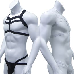 Bondage Mens Harness Thongs Set Body Chest Costume G-string Jockstrap Lingerie Man Halter Neck Hollow Out Nightclub Costume 220303