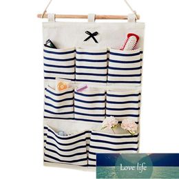 3 Layer Linen Storage Bag Fabric Wall Hanging Storage Bag For Organiser Sundry Pocket For Decoration Kitchen Bathroom Li