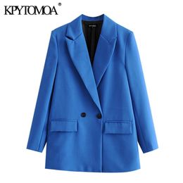 KPYTOMOA Women Fashion Office Wear Double Breasted Blazer Coat Vintage Long Sleeve Pockets Female Outerwear Chic Tops 211006